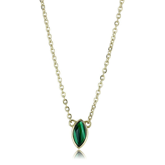 TK3286 - IP Gold(Ion Plating) Stainless Steel Necklace with Synthetic MALACHITE in Emerald-0