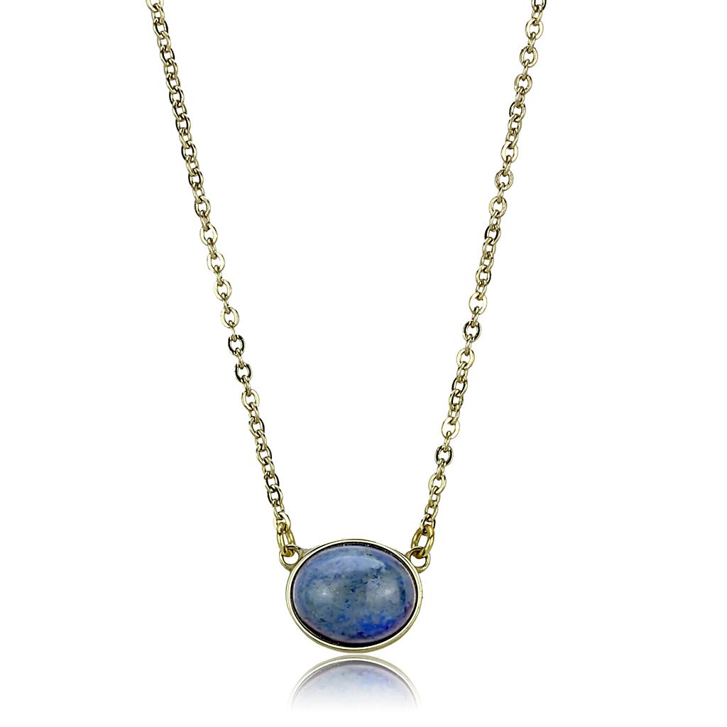 TK3287 - IP Gold(Ion Plating) Stainless Steel Necklace with Precious Stone Lapis in Montana-0