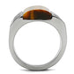 TK328 - High polished (no plating) Stainless Steel Ring with Semi-Precious Tiger Eye in Smoked Quartz-2