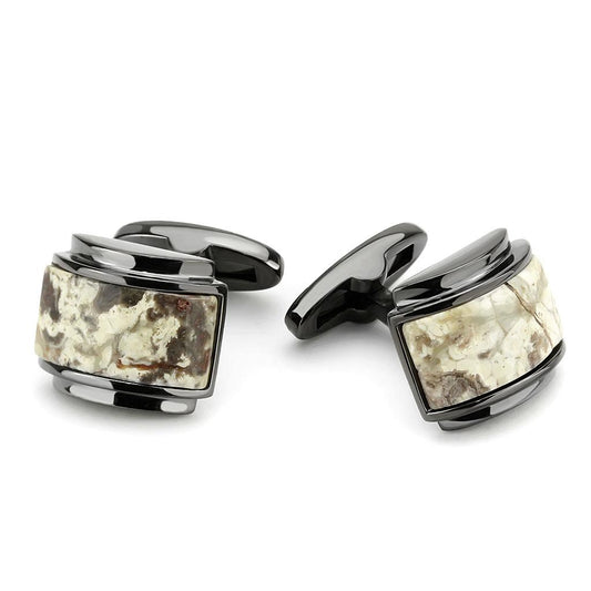 TK3290 - IP Light Black  (IP Gun) Stainless Steel Cufflink with Semi-Precious Oligoclase in Animal pattern-0