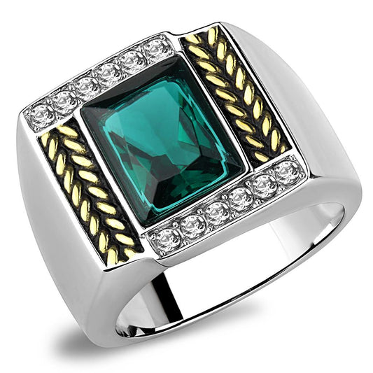 TK3295 - Two-Tone IP Gold (Ion Plating) Stainless Steel Ring with Synthetic Synthetic Glass in Blue Zircon-0