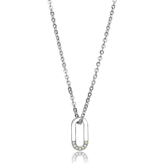 TK3297 - High polished (no plating) Stainless Steel Necklace with Top Grade Crystal  in White AB-0