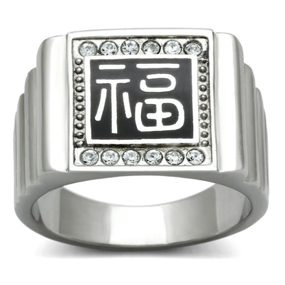 TK329 - High polished (no plating) Stainless Steel Ring with Top Grade Crystal  in Clear-0