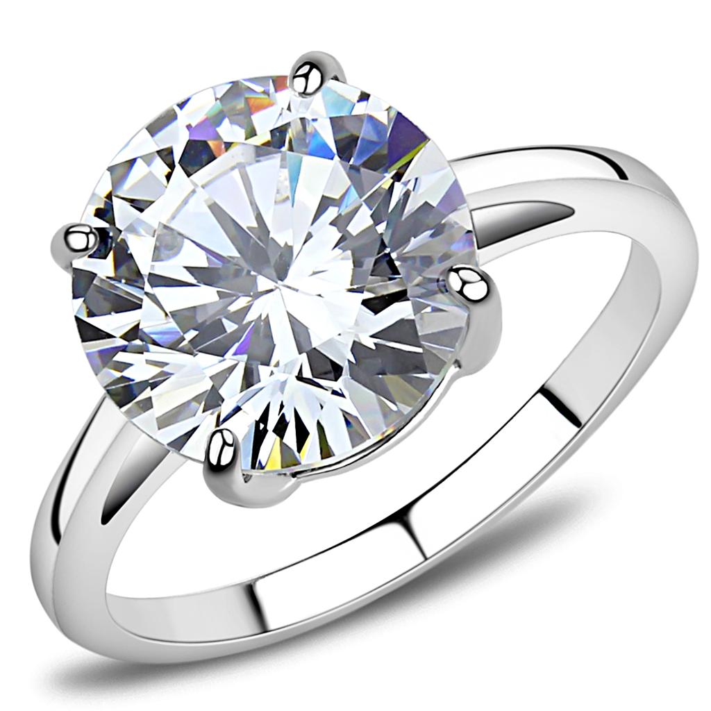 TK3428 - High polished (no plating) Stainless Steel Ring with AAA Grade CZ  in Clear-0