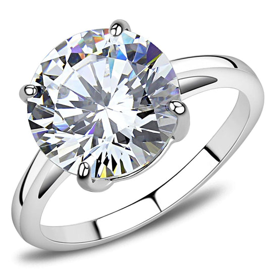 TK3428 - High polished (no plating) Stainless Steel Ring with AAA Grade CZ  in Clear-0