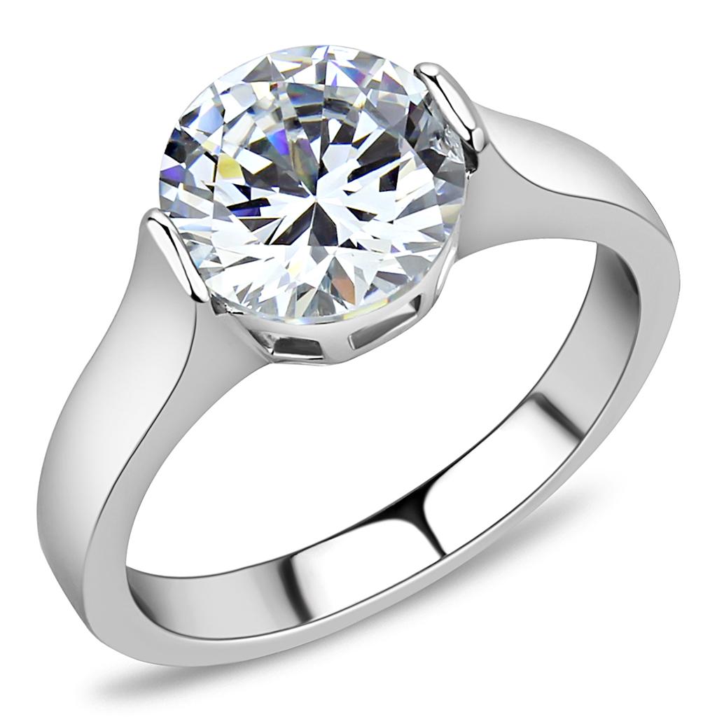 TK3432 - High polished (no plating) Stainless Steel Ring with AAA Grade CZ  in Clear-0