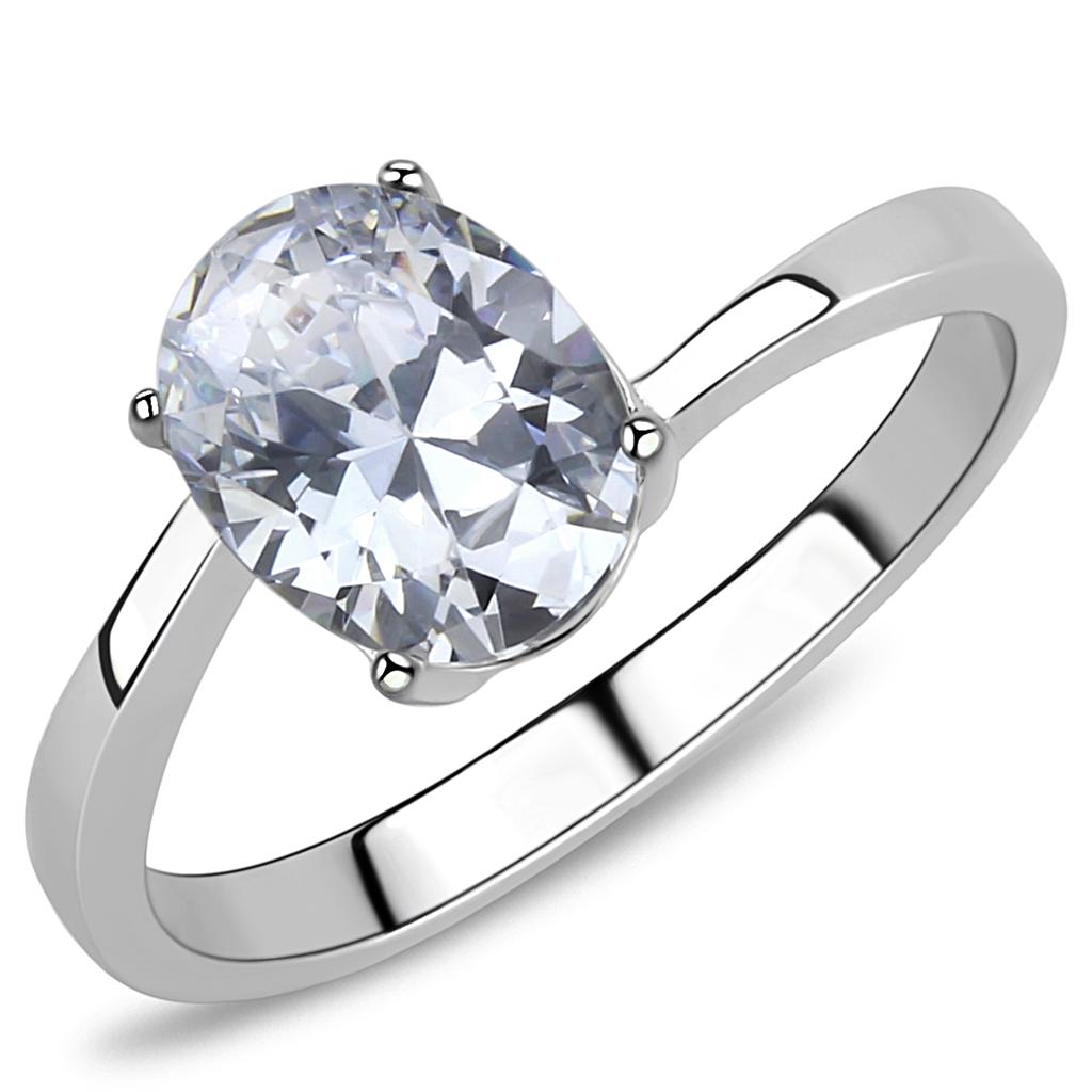 TK3433 - High polished (no plating) Stainless Steel Ring with AAA Grade CZ  in Clear-0