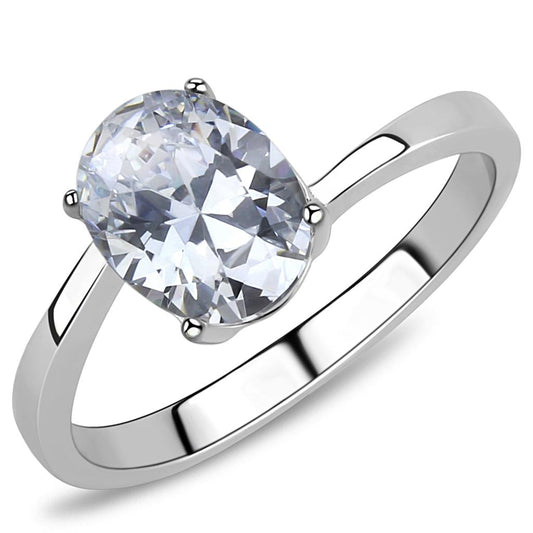 TK3433 - High polished (no plating) Stainless Steel Ring with AAA Grade CZ  in Clear-0