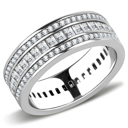 TK3435 - High polished (no plating) Stainless Steel Ring with AAA Grade CZ  in Clear-0
