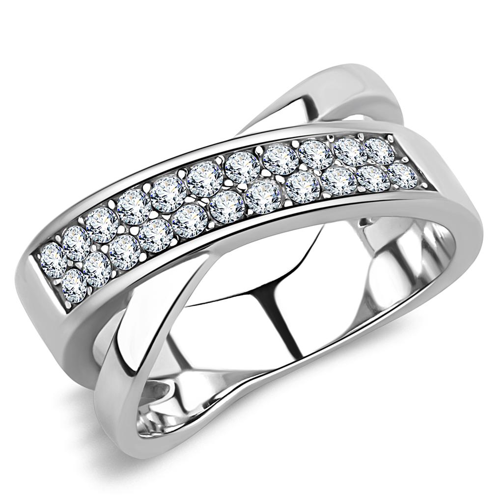 TK3436 - High polished (no plating) Stainless Steel Ring with Top Grade Crystal  in Clear-0