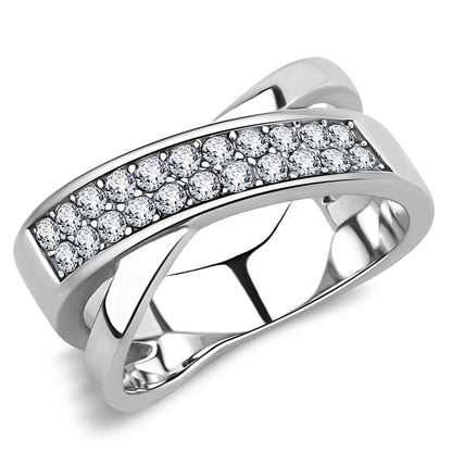 TK3436 - High polished (no plating) Stainless Steel Ring with Top Grade Crystal  in Clear-0