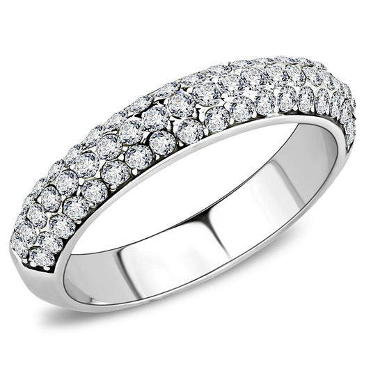 TK3437 - High polished (no plating) Stainless Steel Ring with Top Grade Crystal  in Clear-0