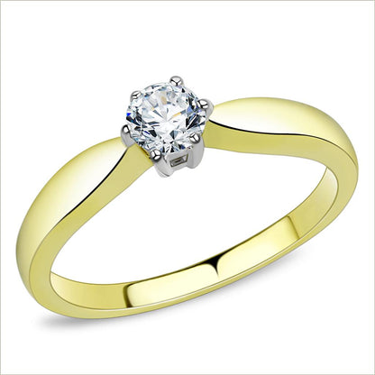 TK3440 - Two-Tone IP Gold (Ion Plating) Stainless Steel Ring with AAA Grade CZ  in Clear-0
