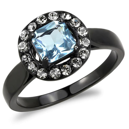 TK3443 - IP Black(Ion Plating) Stainless Steel Ring with Synthetic Synthetic Glass in Sea Blue-0