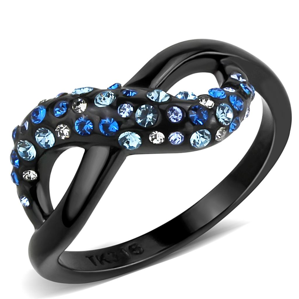 TK3446 - IP Black(Ion Plating) Stainless Steel Ring with Top Grade Crystal  in Multi Color-0