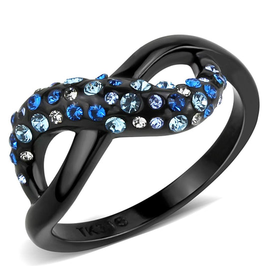 TK3446 - IP Black(Ion Plating) Stainless Steel Ring with Top Grade Crystal  in Multi Color-0