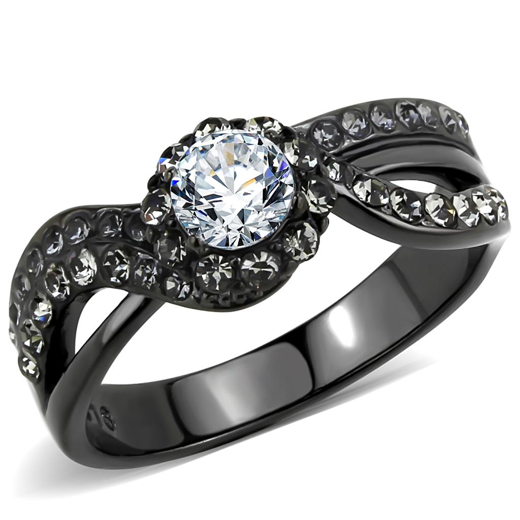 TK3448 - IP Light Black  (IP Gun) Stainless Steel Ring with AAA Grade CZ  in Clear-0