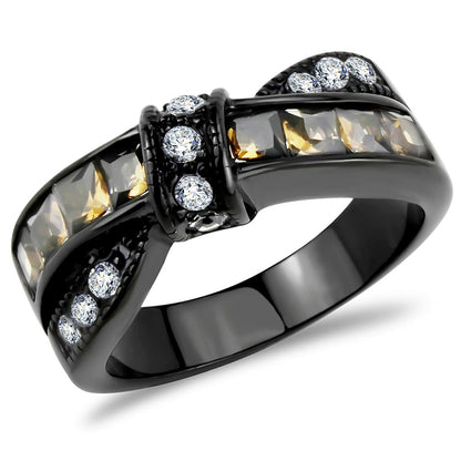 TK3452 - IP Black(Ion Plating) Stainless Steel Ring with Synthetic Synthetic Glass in Brown-0