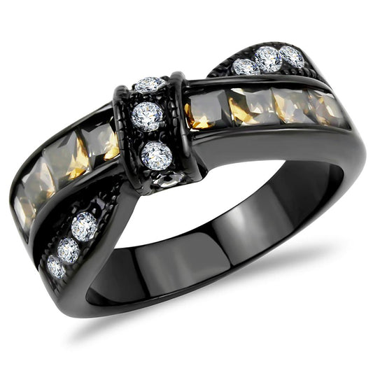 TK3452 - IP Black(Ion Plating) Stainless Steel Ring with Synthetic Synthetic Glass in Brown-0