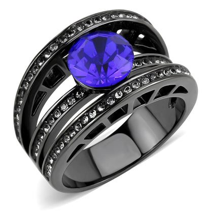 TK3453 - IP Light Black  (IP Gun) Stainless Steel Ring with Top Grade Crystal  in Sapphire-0