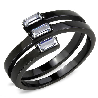 TK3455 - IP Black(Ion Plating) Stainless Steel Ring with AAA Grade CZ  in Clear-0