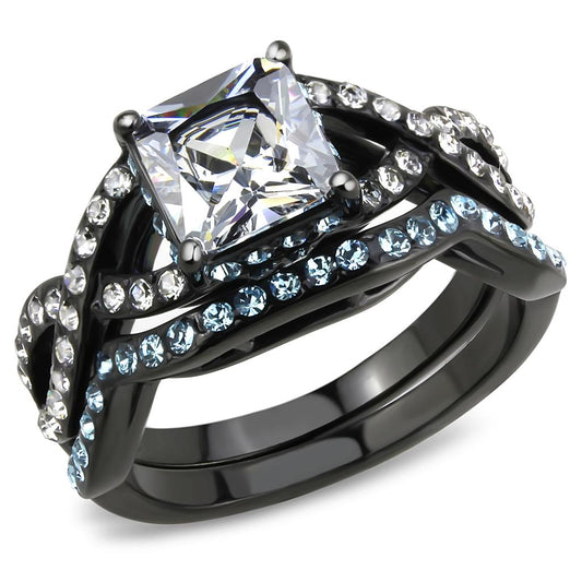 TK3457 - IP Black(Ion Plating) Stainless Steel Ring with AAA Grade CZ  in Clear-0