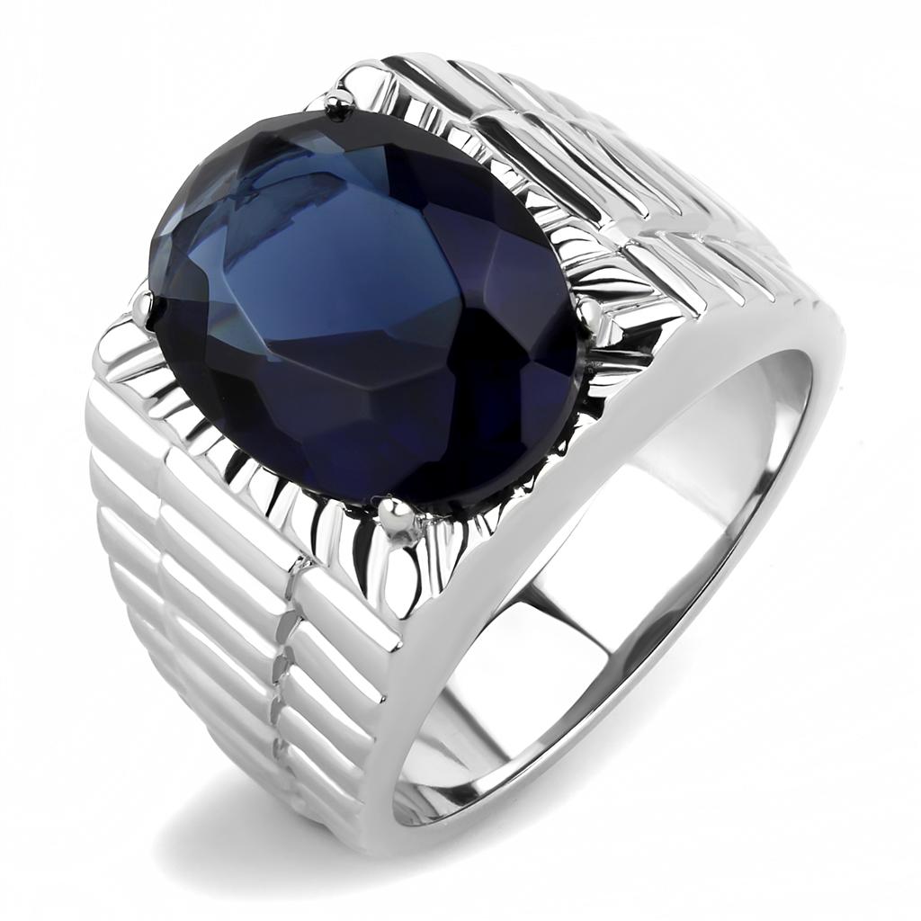 TK3461 - High polished (no plating) Stainless Steel Ring with Synthetic Synthetic Glass in Montana-0