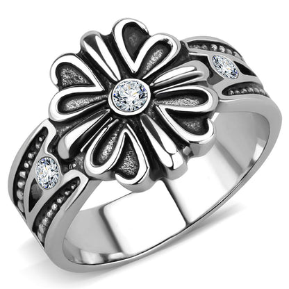 TK3462 - High polished (no plating) Stainless Steel Ring with Top Grade Crystal  in Clear-0