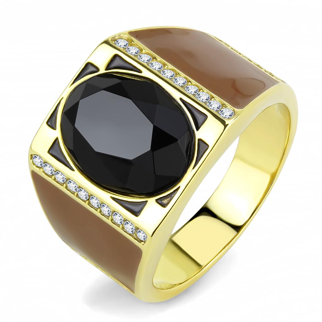 TK3465 - IP Gold(Ion Plating) Stainless Steel Ring with Synthetic Onyx in Jet-0