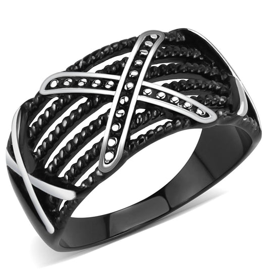 TK3468 - IP Black(Ion Plating) Stainless Steel Ring with No Stone-0