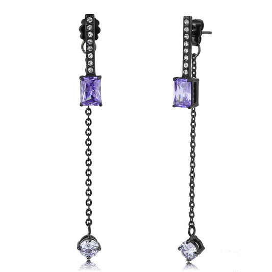 TK3472 - IP Black(Ion Plating) Stainless Steel Earrings with AAA Grade CZ  in Tanzanite-0