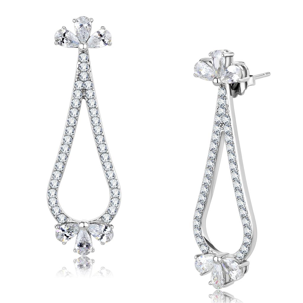 TK3473 - High polished (no plating) Stainless Steel Earrings with AAA Grade CZ  in Clear-0