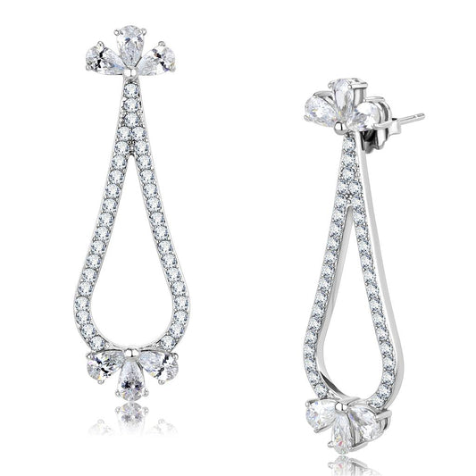 TK3473 - High polished (no plating) Stainless Steel Earrings with AAA Grade CZ  in Clear-0