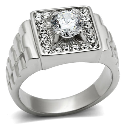 TK347 - High polished (no plating) Stainless Steel Ring with AAA Grade CZ  in Clear-0