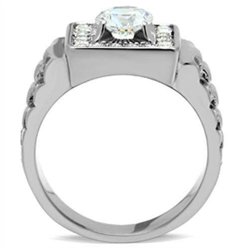 TK347 - High polished (no plating) Stainless Steel Ring with AAA Grade CZ  in Clear-2