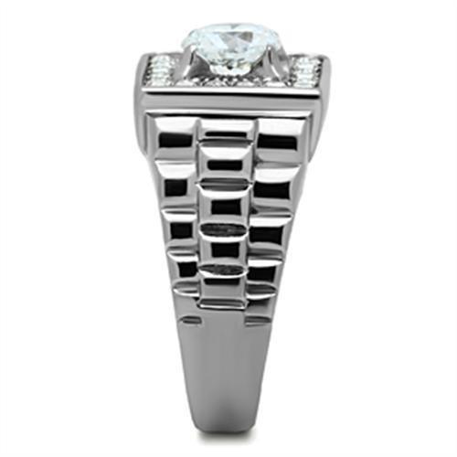 TK347 - High polished (no plating) Stainless Steel Ring with AAA Grade CZ  in Clear-3