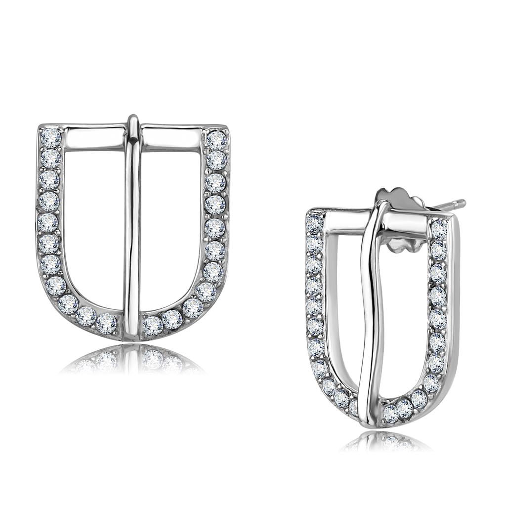 TK3489 - High polished (no plating) Stainless Steel Earrings with Top Grade Crystal  in Clear-0