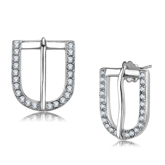 TK3489 - High polished (no plating) Stainless Steel Earrings with Top Grade Crystal  in Clear-0