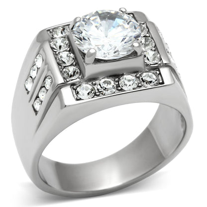 TK348 - High polished (no plating) Stainless Steel Ring with AAA Grade CZ  in Clear-0