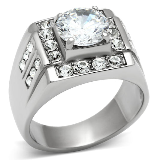TK348 - High polished (no plating) Stainless Steel Ring with AAA Grade CZ  in Clear-0