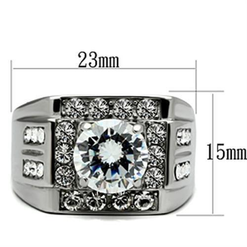 TK348 - High polished (no plating) Stainless Steel Ring with AAA Grade CZ  in Clear-1