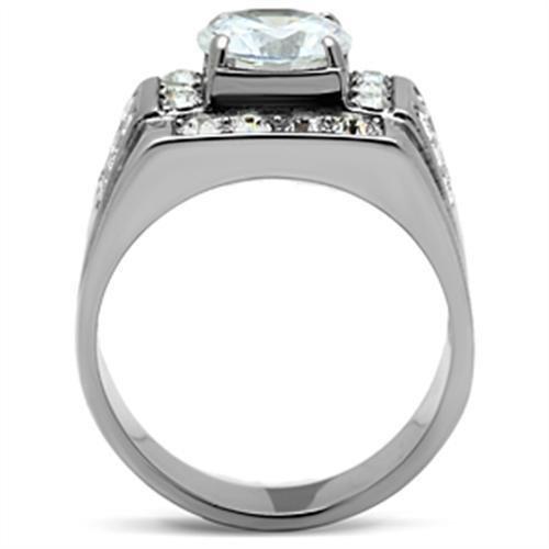 TK348 - High polished (no plating) Stainless Steel Ring with AAA Grade CZ  in Clear-2