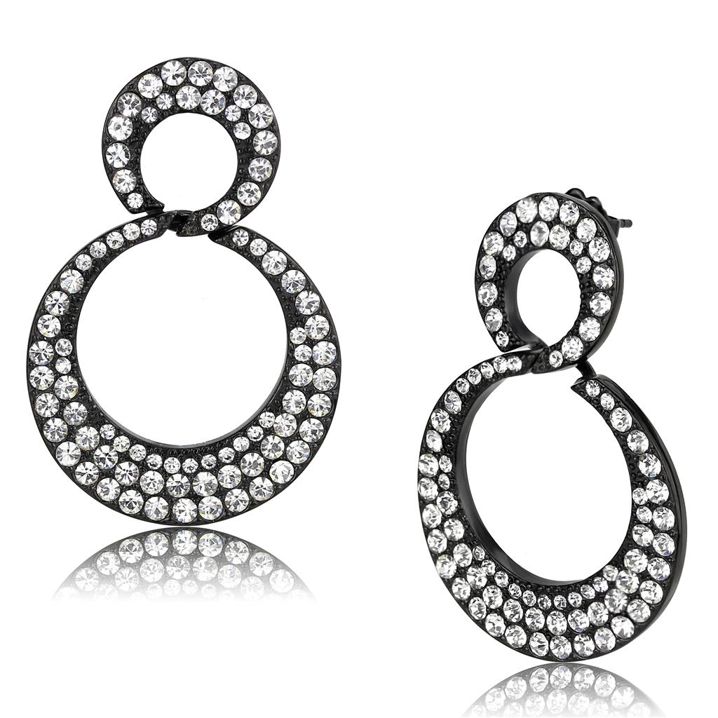TK3493 - IP Black(Ion Plating) Stainless Steel Earrings with Top Grade Crystal  in Clear-0