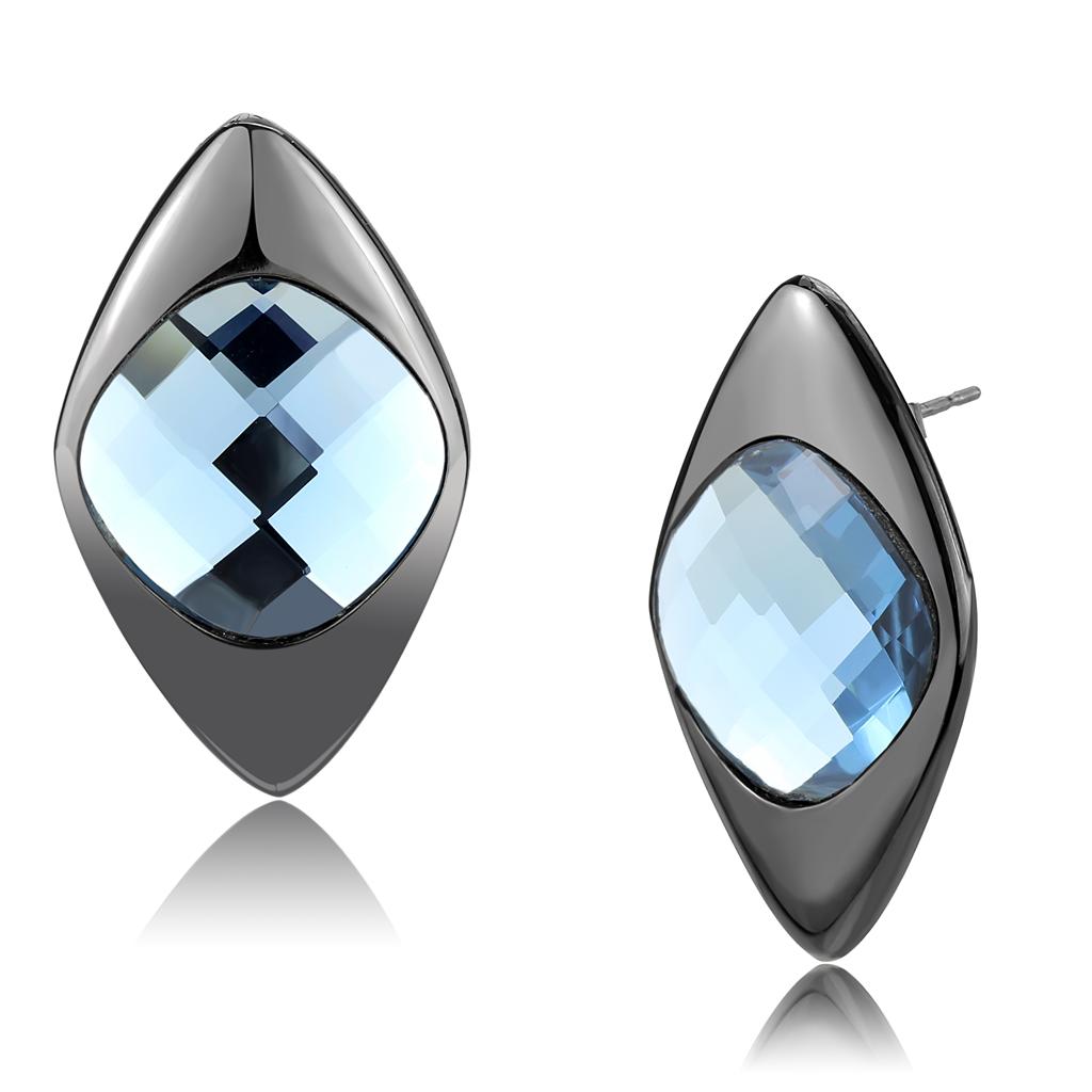 TK3494 - IP Light Black  (IP Gun) Stainless Steel Earrings with Synthetic Synthetic Glass in Light Sapphire-0