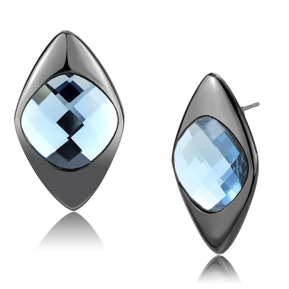 TK3494 - IP Light Black  (IP Gun) Stainless Steel Earrings with Synthetic Synthetic Glass in Light Sapphire-0