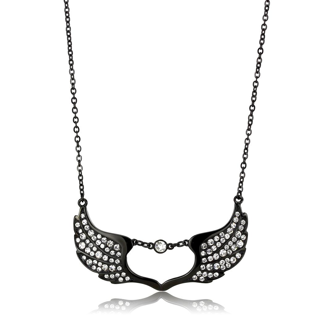 TK3496 - IP Black(Ion Plating) Stainless Steel Necklace with Top Grade Crystal  in Clear-0
