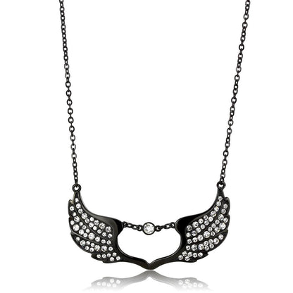 TK3496 - IP Black(Ion Plating) Stainless Steel Necklace with Top Grade Crystal  in Clear-0