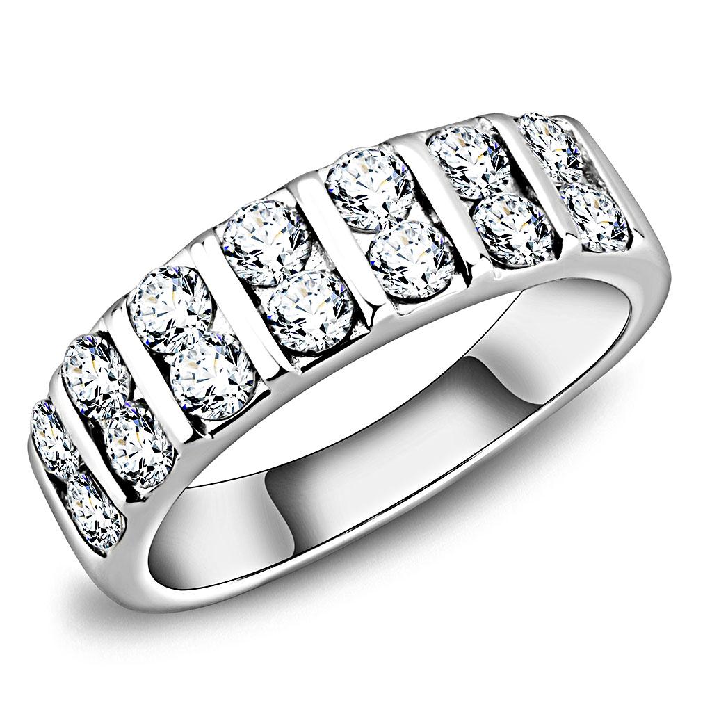 TK3504 - High polished (no plating) Stainless Steel Ring with AAA Grade CZ  in Clear-0