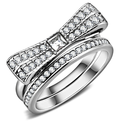TK3506 - High polished (no plating) Stainless Steel Ring with Top Grade Crystal  in Clear-0