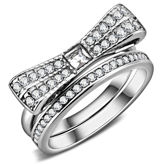 TK3506 - High polished (no plating) Stainless Steel Ring with Top Grade Crystal  in Clear-0